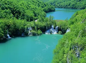 Plitvice: Plitvice Lakes - lower canyon with waterfalls and
