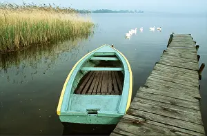 Arty: POLAND - boat at jetty. Flock of geese