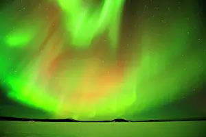 Multi: Polar lights, Aurora borealis, above the frozen