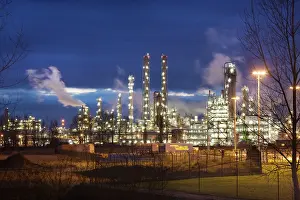 Chimneys: Pollution from Industry Factory - at night