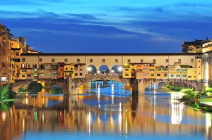 Landmarks: Ponte Vecchio at dusk, Florence, Tuscany, Italy