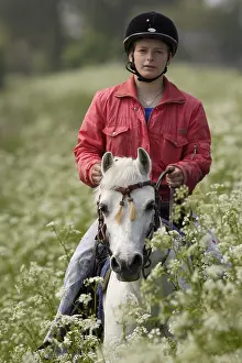 Anthriscus: Pony Rider and Wild Chervil at spring in Netherlands