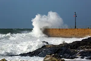 Piers: Porthleven Pier hit by waves in storm