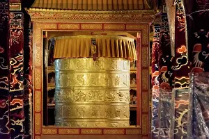 Lhasa: Prayer wheel inside Drepung Monastery, one of the