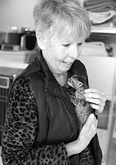 Naples: Protector of cats holding in her arms a kitten Naples Italy