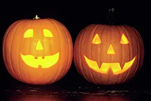 Candles: Pumpkins - 2 decorated and lit up from inside with