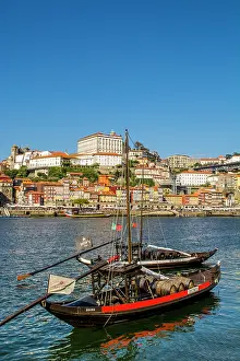 Wine: Rabelo boats on the Douro River, Porto, Portugal. (Editorial