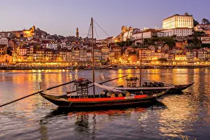 Wine: Rabelo boats on the Douro River, Porto, Portugal. (Editorial