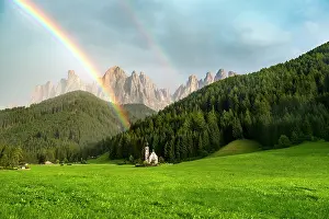 Prismatic: Rainbow in front of the church St. Johann in Ranui
