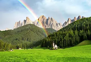 Prismatic: Rainbow in front of the church St. Johann in Ranui