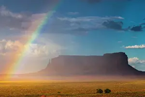 Table: Rainbow at Monument Valley, cloudy sky, cloud, sky