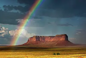 Table: Rainbow at Monument Valley, cloudy sky, cloud, sky