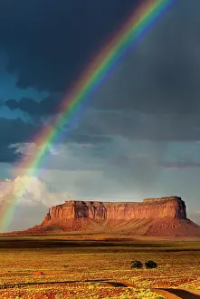 Table: Rainbow at Monument Valley, cloudy sky, cloud, sky