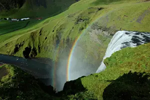 Skogafoss: Rainbow over Skogafoss waterfalls, Iceland