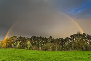 Rainbows: Rainbow - over woodland, North Hessen, Germany