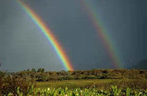 Rainbows: Rainbows and storm over the marsh at Carmel River