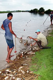Nattereri: Red-bellied Piranha - men fishing on riverbank
