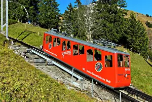 Incidental: Red car of the Pilatusbahn on the ascent to Mount
