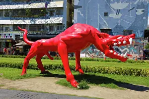 Pier: Red Dog Sculpture at the Pier 2 Art Center, Kaohsiung, Taiwa