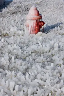 Fire: Red Fire Hydrant with Icicles Surrounded by Ice