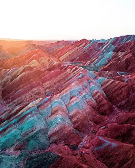 Minerals: Red sandstone mountains of different minerals, Zhangye