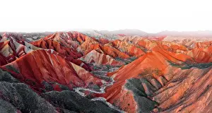 Minerals: Red sandstone mountains of different minerals, Zhangye