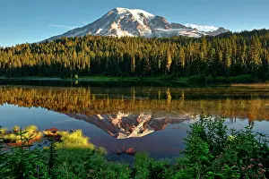 Mirrors: Reflection of Mount Rainier in Reflection Lake