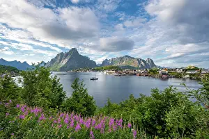 Foreground: Reine, Reinefjord with mountains, Moskenes, Moskenesny
