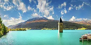 Vinschgau: Reschensee with Ortler mountain range, Graun, Reschen
