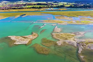 Sandbanks: Reservoir Forggensee with sandbanks at low tide