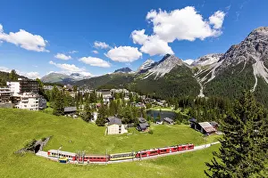 Company: Rhatsche Bahn and village view, Arosa, Grisons