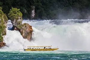 Cruise: Rhine Falls near Schaffhausen, waterfall with excursion boat