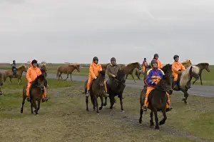 Islets: Riders near Vik South coast Iceland