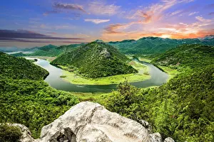 Croatia: River bend of the Rijeka Crnojevica river at sunset