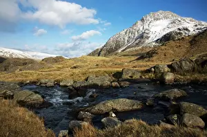 Idwal: River Idwal with Tryfan covered in snow - March