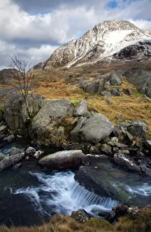 Idwal: River Idwal with Tryfan covered in snow - March
