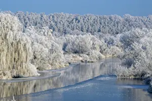 Course: River landscape with hoarfrost and ice, Eder, Guxhagen