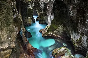 Flows: River Soca flows through narrow canyon, Soca Valley