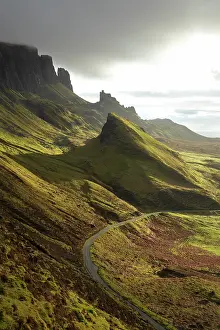 Driving: Road ascending The Quiraing, Isle of Skye