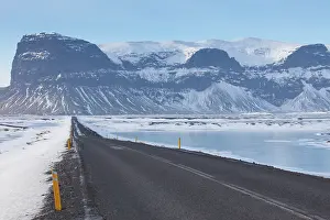 Ringroad: Road Iceland Ringroad in snowy landscape South Iceland