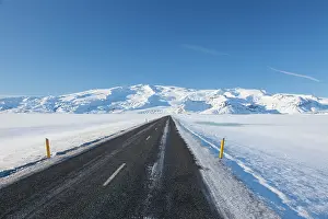 Future: Road Iceland Ringroad in snowy landscape South Iceland