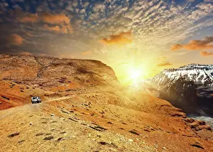 Pradesh: Road in mountains (Himalayas) with car. Spiti Va