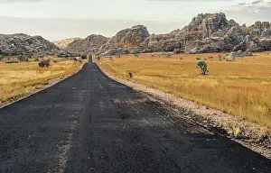 Route: Road Route National 7 RN7 in front of rock formations