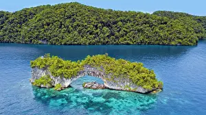 Palau: Rock arch, Palau lagoon, drone photo, Micronesia