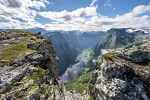 Fjordane: Rock cliffs, view from the top of Breiskrednosi