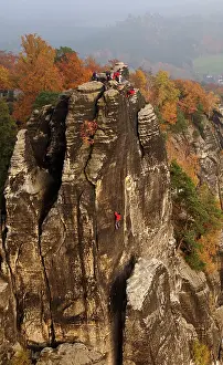 Climbers: Rock Climbers - Elbe Sandstone Mountains bastion - Autumn
