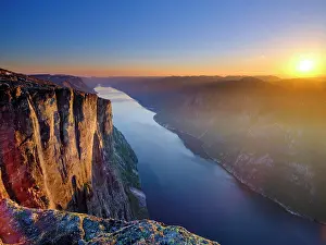 Lysefjord: Rock face of Kjerag above the Lysefjord in the evening
