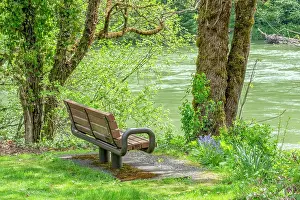 Wooden: Rockport, Washington State, USA. Bench overlooking Skagit