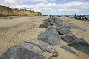 Defences: Rocks dumped on beach to reduce severe coastal erosion