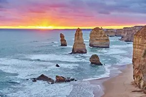 Twelve: Rocky coast with the Twelve Apostles at sunset